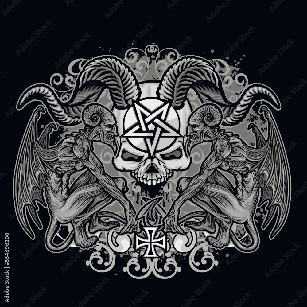 Fototapeta premium Gothic sign with skull and crown, grunge vintage design t shirts