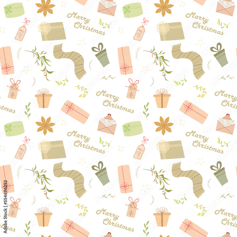 Seamless themed pattern for winter holidays. For christmas and new year illustration with 