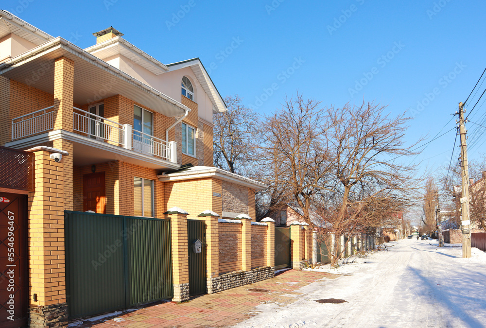 Modern private house in sunny winter day Modern private house in sunny winter day