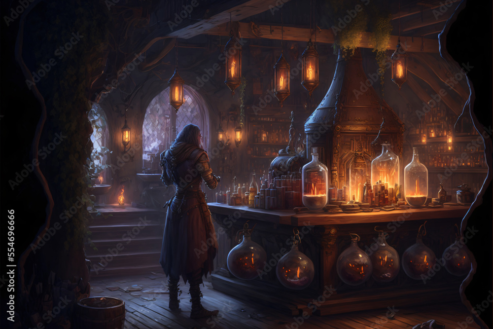 Wizard Apothecary Potion Shop Fantasy Concept Art Stock Illustration |  Adobe Stock