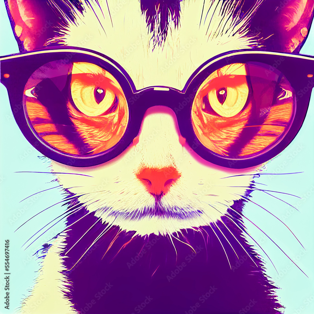 Hipster Cute Pop Art Cat Illustration.