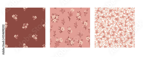 Contemporary spring floral pattern with natural flowers on suburban lawn for digital texture and dress in millefleur style ,ornate vector template