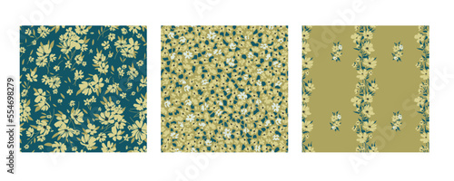 Contemporary spring floral pattern with natural flowers on suburban lawn for digital texture and dress in millefleur style ,ornate vector template