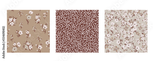 Contemporary spring floral pattern with natural flowers on suburban lawn for digital texture and dress in millefleur style ,ornate vector template