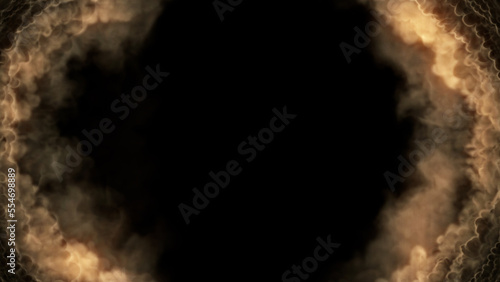 content frame of burning clouds - tunnel in the heavy smoke, isolated - object 3D rendering