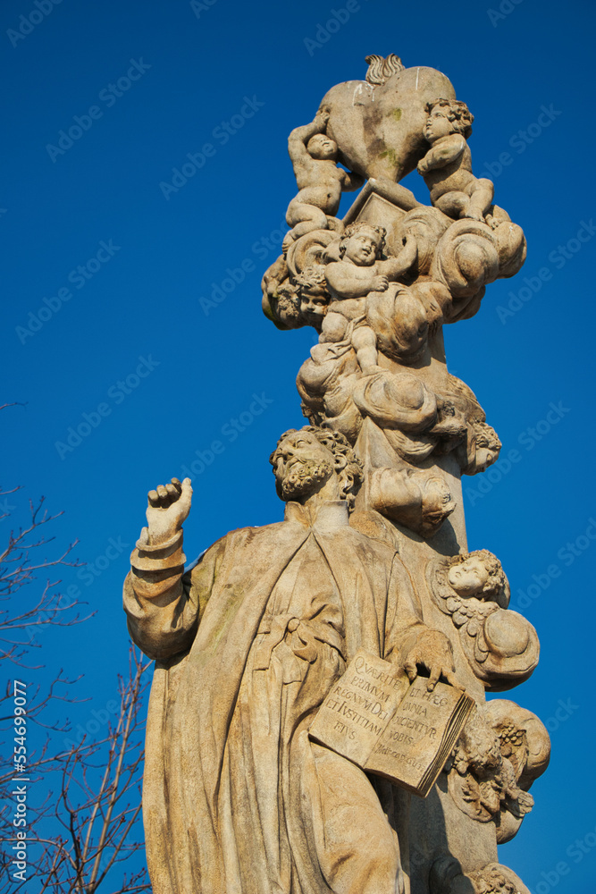 Statue of St. Cajetan on Charles bridge, Prague. Czech Republic.