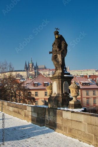 Statue of St. Anthony of Padua on Charles bridge, Prague. Czech Republic.