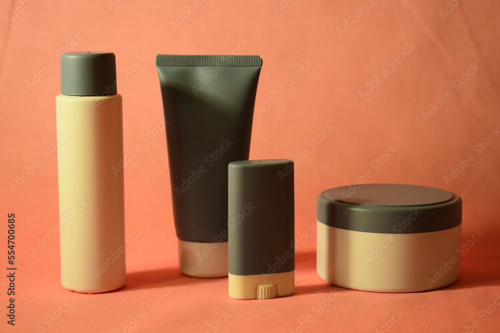 Cosmetics products on a pink background Cosmetics products on a pink background