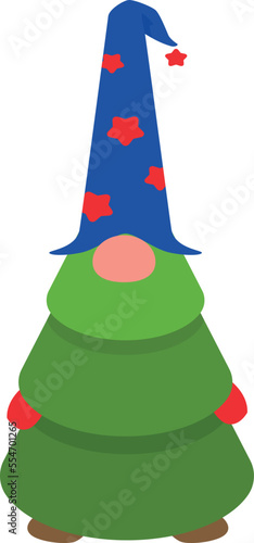 Christmas tree green gnome in a hat.