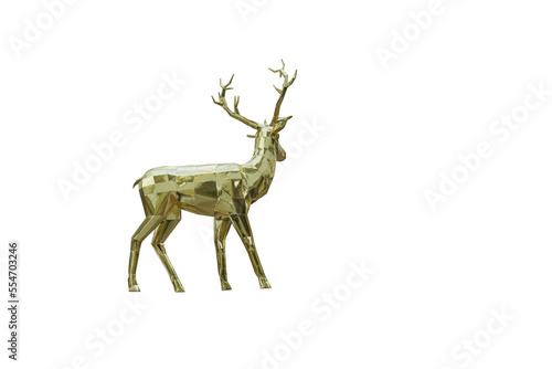 Christmas Red Deer made of gold foil. PNG.