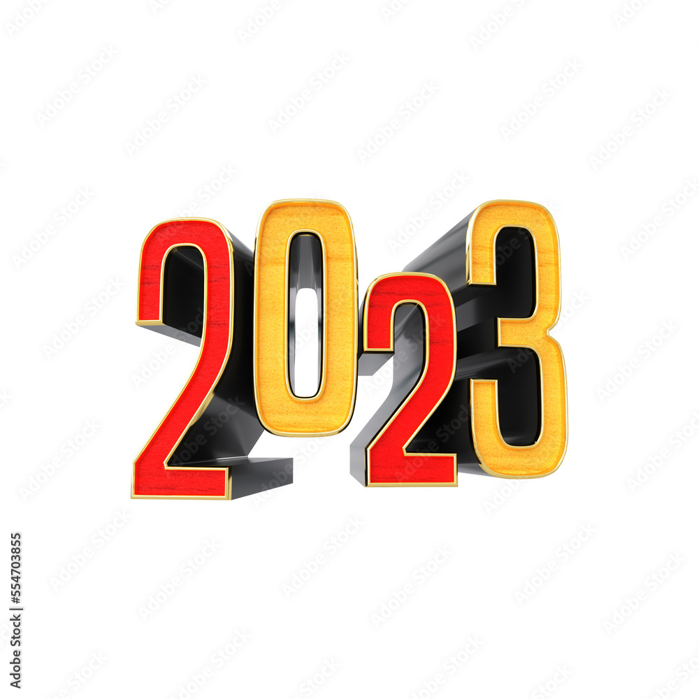 Happy New Year 2023, Realistic 3d render sign, 3d Realistic rendering 2023 on white background