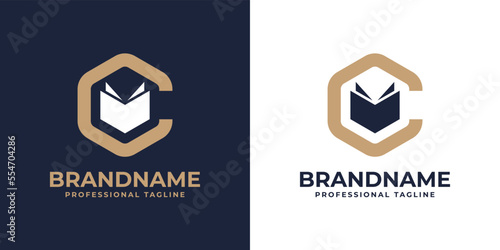 Letter C Book Hexagonal Logo, suitable for any business related to book with C initials.
