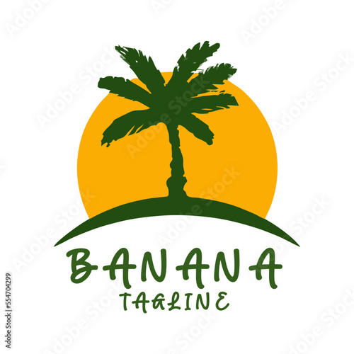 Flat Style Tree Banana Logo Design. Tree Banana fruit logo design template. Vector.