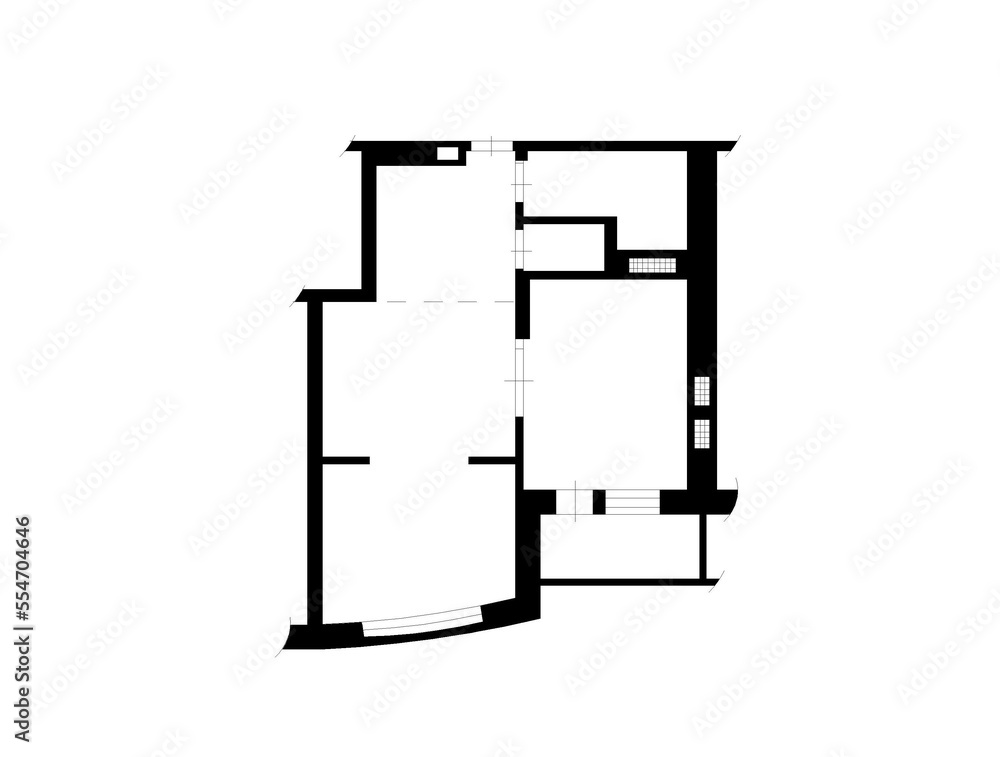 Vector illustration. Black and White floor architect plan with a furniture. Flat Design
