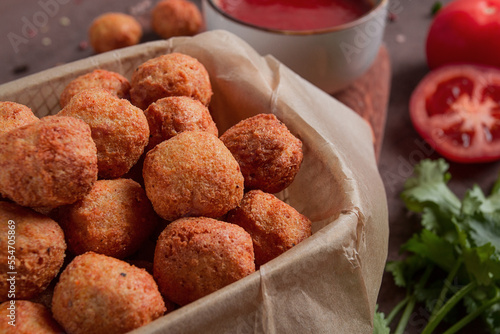 Tableau sur toile Chicken popcorn, deep fried, nuggets, close-up, rustic, no people,