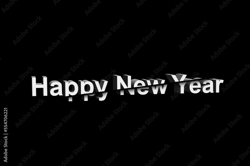 Fototapeta premium Happy New Year illustration with black background and white sliced text