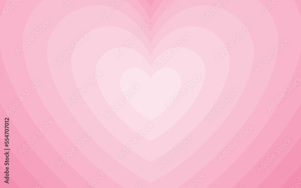 Tunnel of Concentric hearts. Romantic cute background. Pink aesthetic hearts backdrop. Vector illustration
