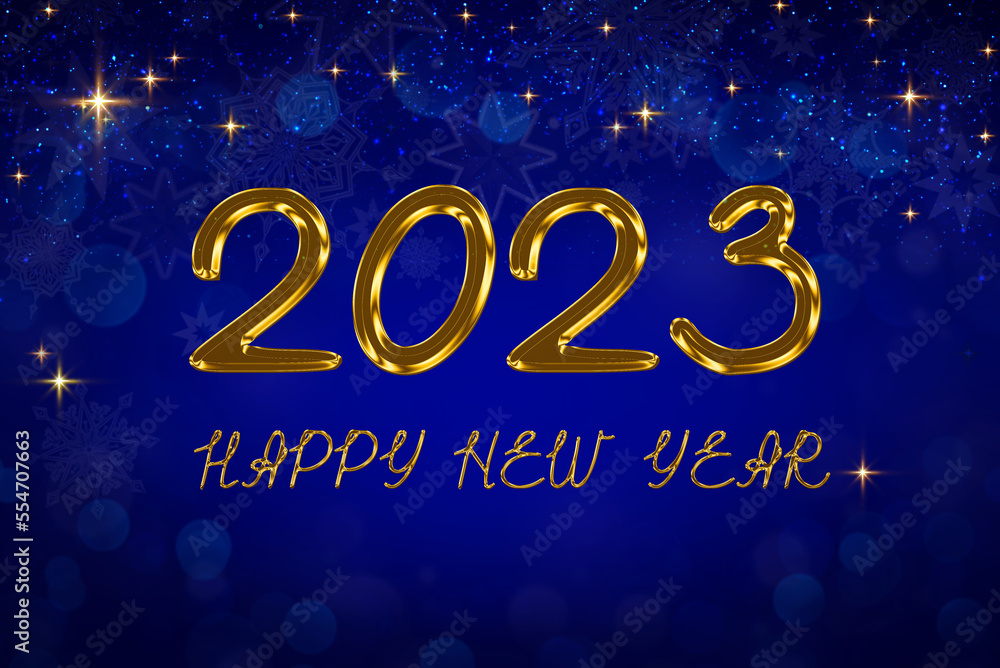 Happy New Year 2023 abstract shiny golden background.