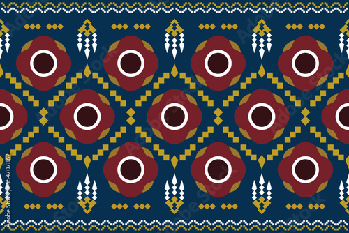 Ethnic fabric pattern geometric style. Sarong Aztec Ethnic oriental pattern traditional blue background. Abstract,vector,illustration. Use for texture,clothing,wrapping,decoration,carpet.
