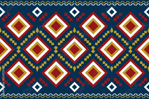 Ethnic fabric pattern geometric style. Sarong Aztec Ethnic oriental pattern traditional blue background. Abstract,vector,illustration. Use for texture,clothing,wrapping,decoration,carpet.