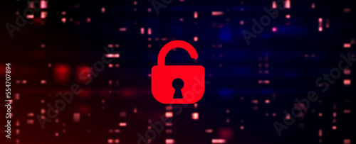 Digital Vector Tech Dark Blue Background with Brocken Lock. Data Breach