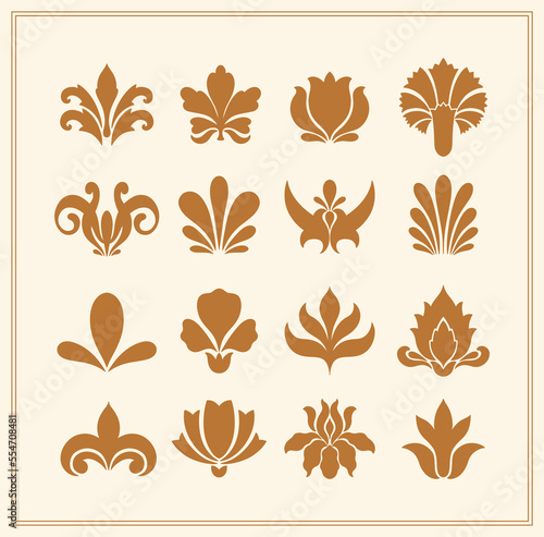 Text boarder divider for printing in typography. Floral elegant motif in silhouette. Art deco mirrored palmette.