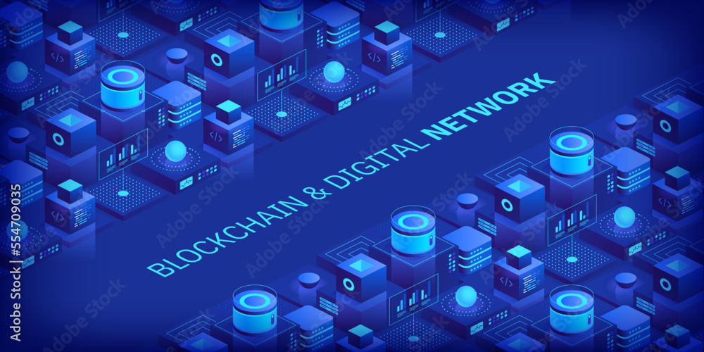 Vecteur Stock Abstract blockchain and digital cloud network technology ...