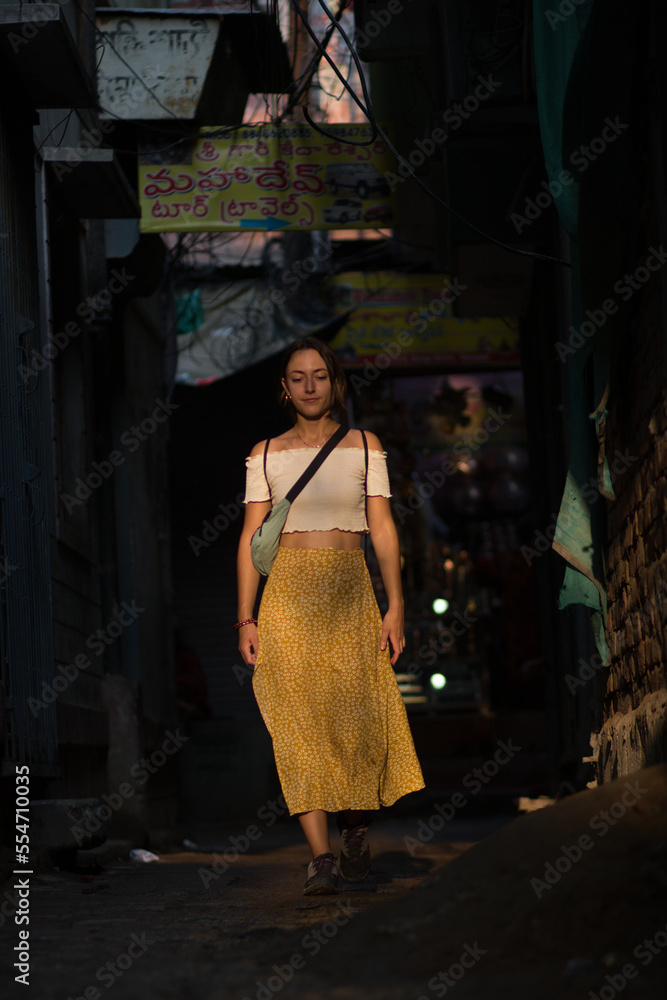 Girl walking in indian streets