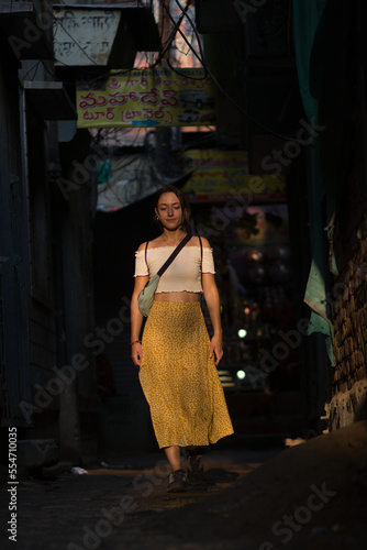 Girl walking in indian streets