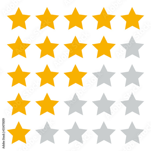 Five stars rating icons. Vector illustration isolated on white background