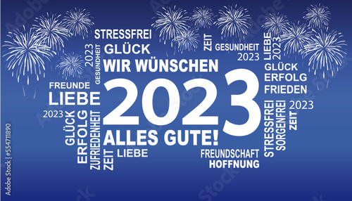 wir wünschen alles gute 2023 mit feuerwerk