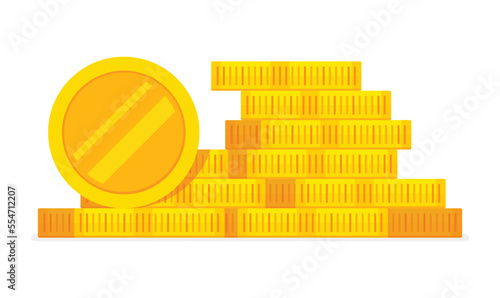 Golden pile of penny money on white background. Vector.