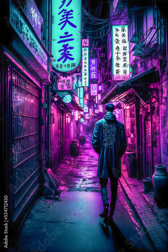 Tokyo City by Night, Anime and Manga drawing illustration, city ​​views, purple neon