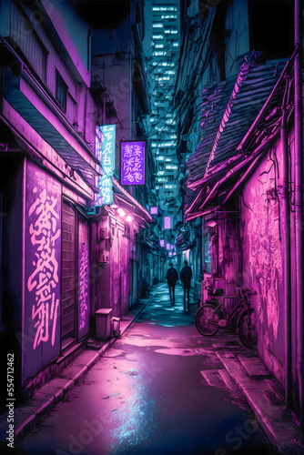 Tokyo City by Night, Anime and Manga drawing illustration, city ​​views, purple neon