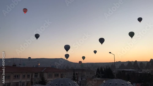 hot air balloon flying at sunset Nevşehir Goreme