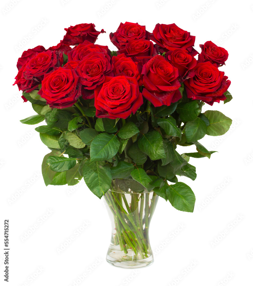bouquet of blossoming dark red roses in vase bouquet of blossoming dark red roses in vase
