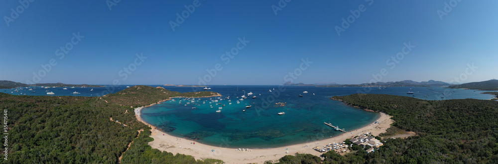 Aerial panorama on the beach of sardinia top view.