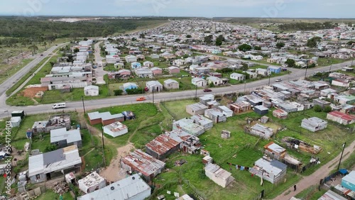 Drone flying over township in south africa