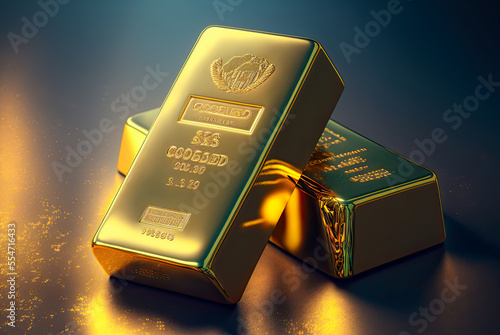 Gold bullion bars. Generative AI photo