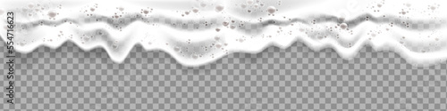 Beer foam, vector soap bath bubble background, detergent lather texture, laundry sud shampoo clipart. Transparent shower shaving mousse border, 3D beach sea wave froth. Soap foam frame illustration