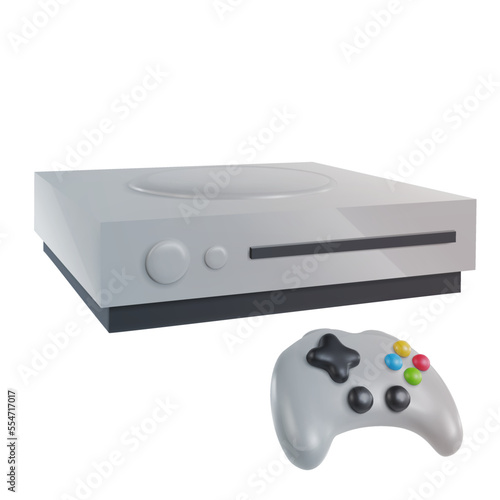 3d realistic game console with controller in minimal funny cartoon style. Modern design element on white background. Vector illustration or icon gamepad.