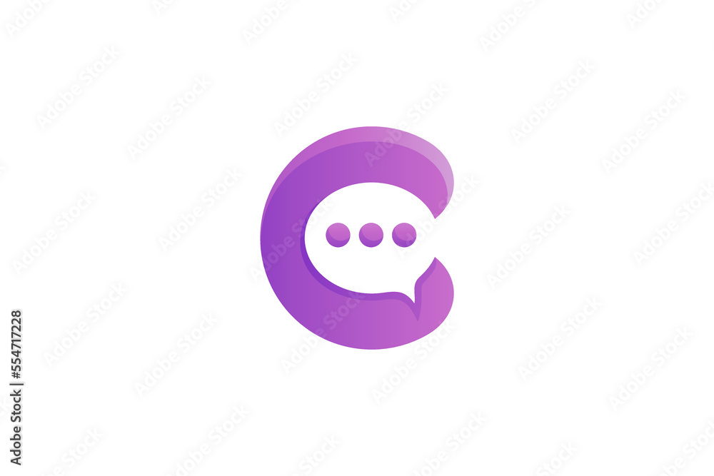 Chat icon logo with letter C shape in purple color Chat icon logo with letter C shape in purple color