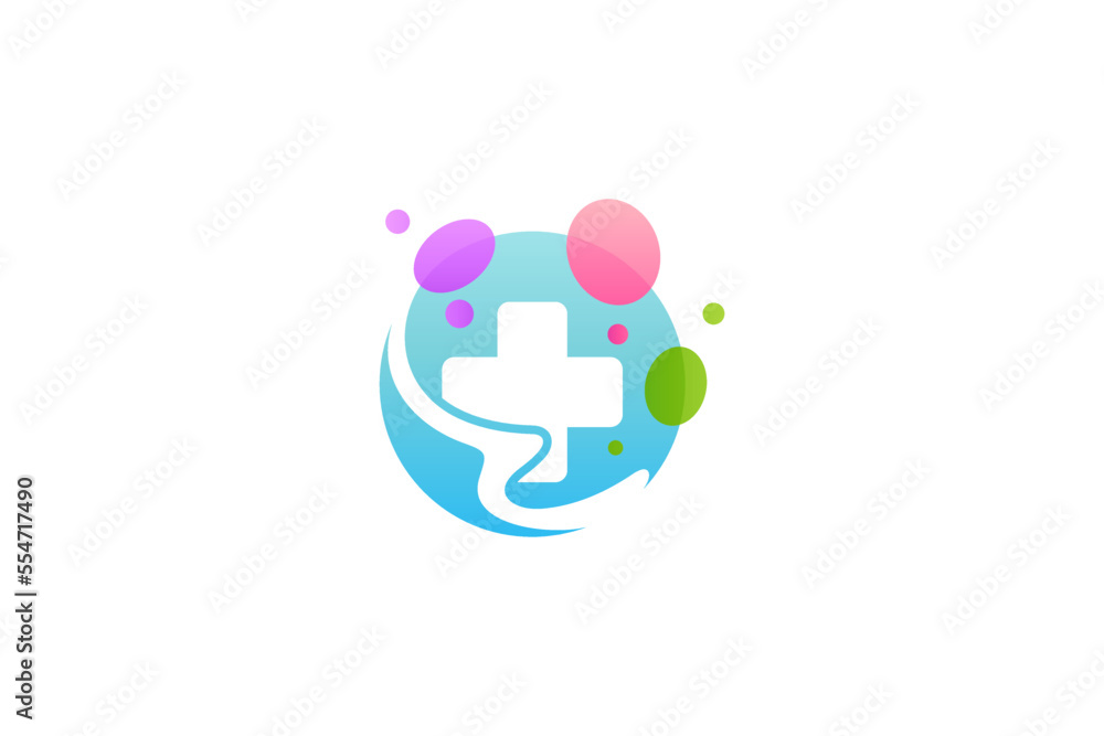 Medical cross care logo design with colorful bubble effect Medical cross care logo design with colorful bubble effect