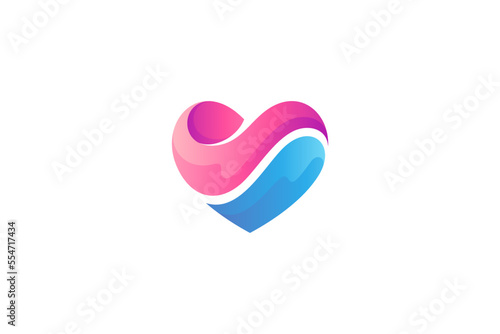 Heart logo with water element combination in simple design shape