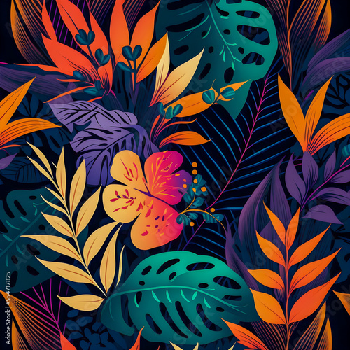 Florida pattern, illustrator,  black purple orange blue pink green color palette