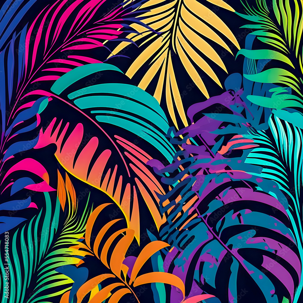 Florida pattern, illustrator,  black purple orange blue pink green color palette