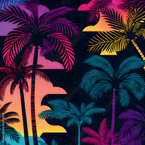 Florida pattern, illustrator, black purple orange blue pink green color palette