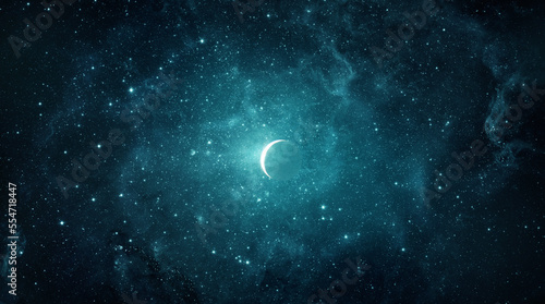 Fototapeta Naklejka Na Ścianę i Meble -  The moon against the background of the starry night sky. Moon and stars, view from space. Elements of this image furnished by NASA.