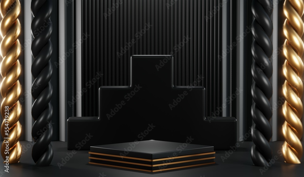 Obraz premium 3D rendering of blank product background for cream cosmetics Modern black podium background