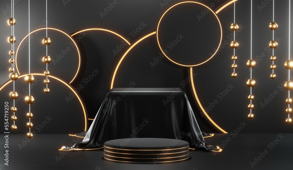 3D rendering of blank product background for cream cosmetics Modern black podium background 3D rendering of blank product background for cream cosmetics Modern black podium background